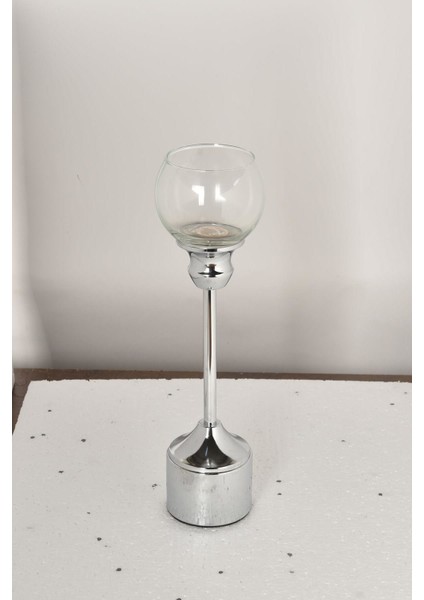 Regına Cam Şamdan Silver 38*9 cm