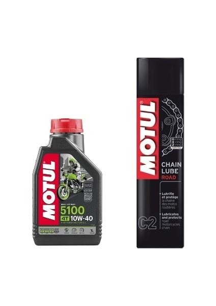 5100 4t 1lt ve Motul C2 Zincir Yağlama Spreyi