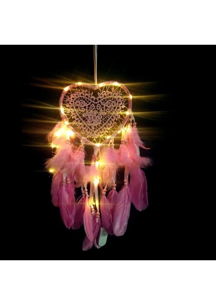 Istoc Trend Led Işıklı Pembe Kalp Düş Rüya Kapanı Dream Catcher