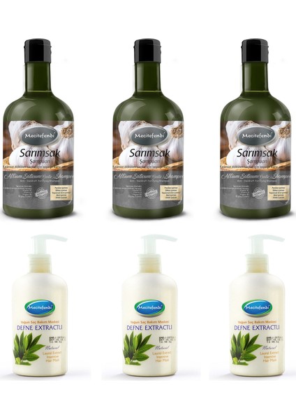 Sarımsak Şampuanı 400 ml + Defne Saç Maskesi 250 ml Set x 3 Adet