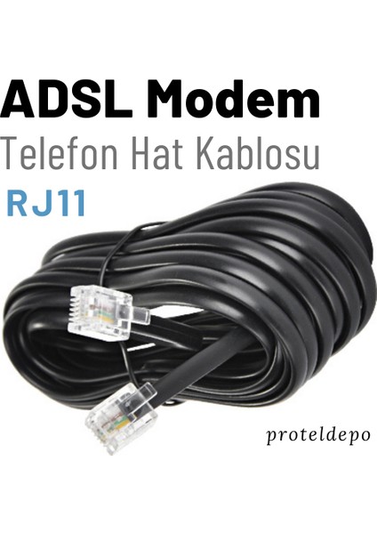 ADSL, VDSL Modem Kablosu, 10 metre (Telefon RJ11 Hat Bağlantı Kablosu)