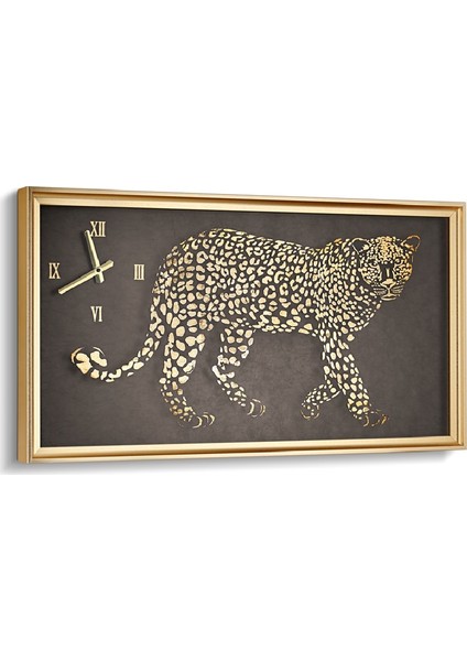 Leopard Figürlü Dikdörtgen Duvar Saati