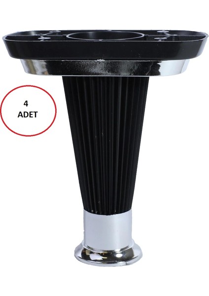 Nitra Mobilya Sehpa Ayağı Baza Ayak Siyah-Krom 15 cm 4'lü Takım