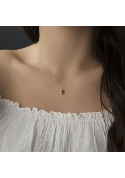 14 Ayar Altın Damla Kolye Haki Yeşil fiyatları