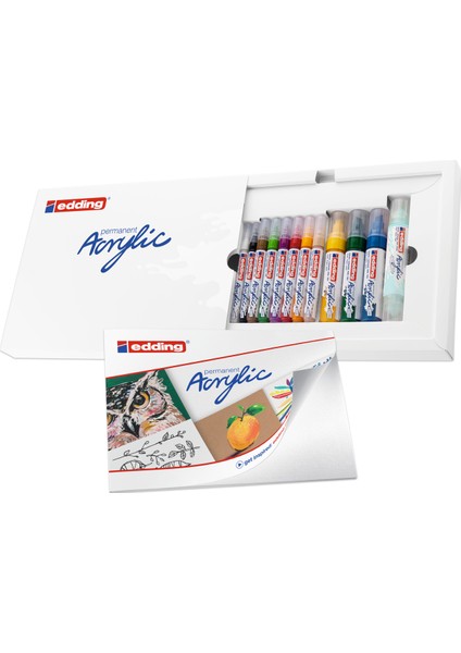 Yaratıcı Set - 12’Li Akrilik Markör Seti (Temel), Su Geçirmez, İnce, Orta, Kalın, Resim Defteri Dahil