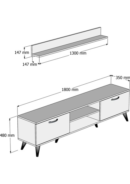 Mega 180'li L Raflı Tv Ünitesi Çam - TVU0102