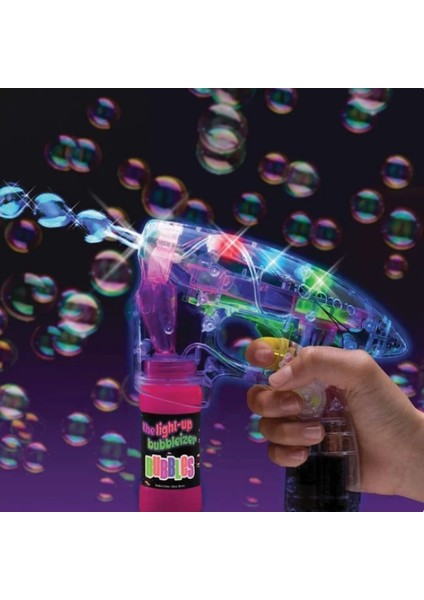 Köpük Tabancası Işıklı Pilli Baloncuk Tabancası ve 500 ml Solüsyon