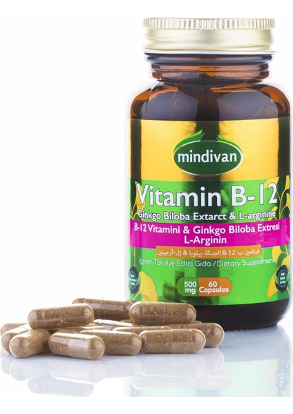 Mindivan Vitamin B12 Ginkgo Biloba L-Arginin 60 Kapsül