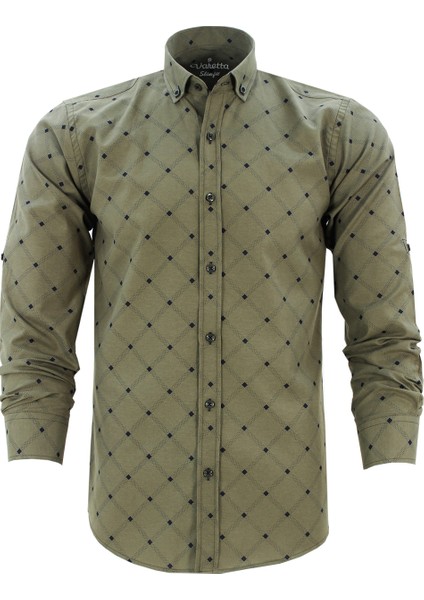 Erkek Slim Fit Yeşil Desenli Koldan Katlamalı Erkek Gömlek fiyatları