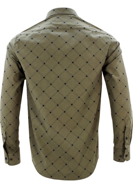 Erkek Slim Fit Yeşil Desenli Koldan Katlamalı Erkek Gömlek fırsatları