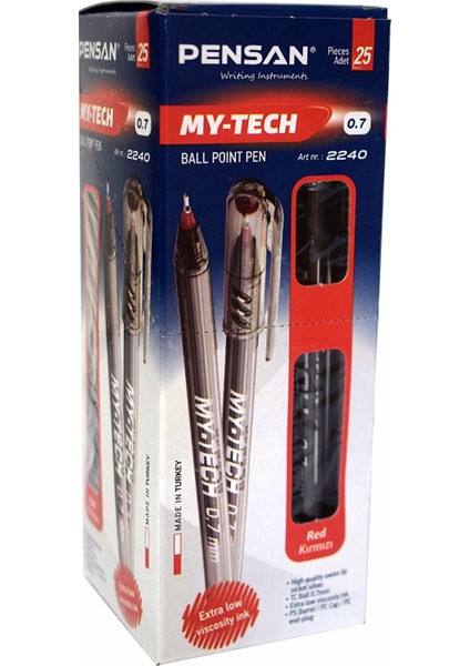 2240 Tükenmez Kalem My-Tech 0.7 mm 25'li Kırmızı