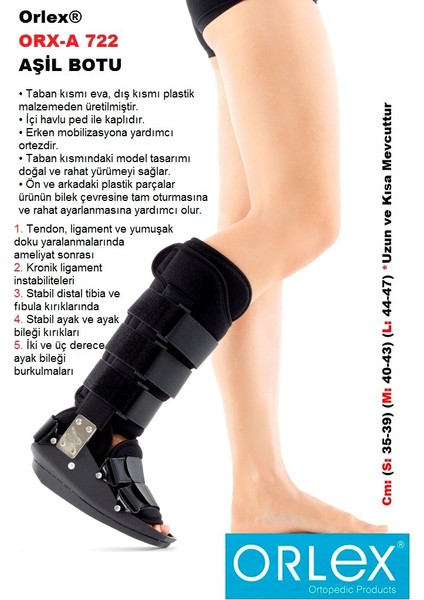 Orx-A 722 Aşil Botu Uzun (, Ligament ve Doku Yaralanmalarında Ameliyat Sonrası Kullanılır)