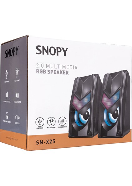 SN-X25 2.0 Rgb Işıklı 2X3W Siyah USB Speaker