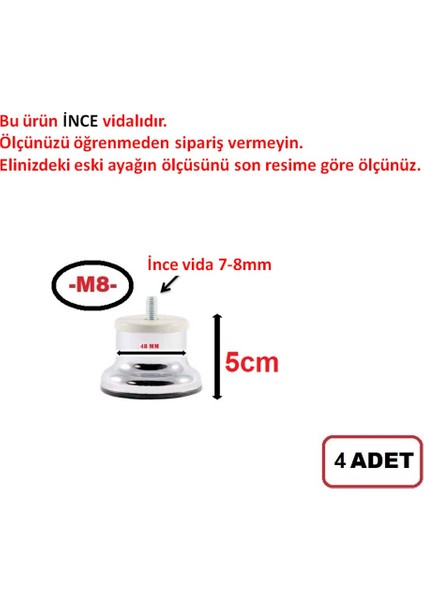 Baza Ayağı - M8- Vidalı - Baza Yükseltme Ayağı - Koltuk Kanepe Ayağı-Çekyat Ayağı - Dolap Ayağı 4 Adet