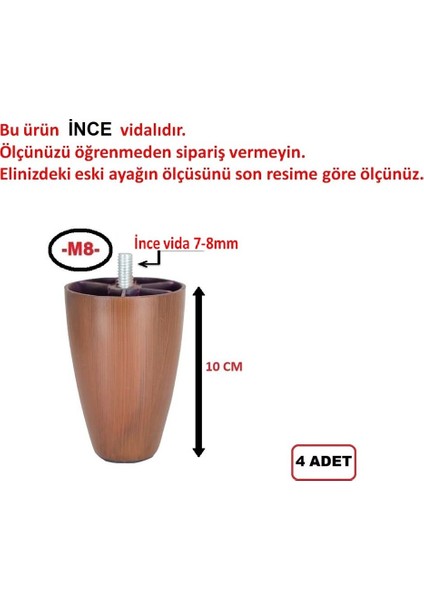 ARMUT PLASTİK BAZA AYAĞI - KOLTUK AYAĞI - KANEPE AYAĞI - CEVİZ RENK - 10 CM -4 ADET (İnce vida M8)