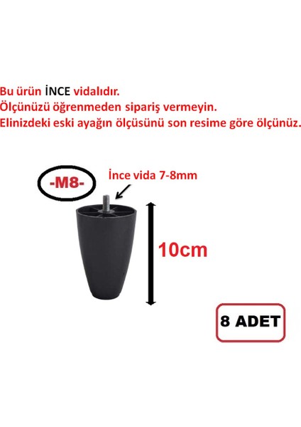 - Armut Plastik Baza Ayağı - Koltuk Ayağı - Kanepe Ayağı- 10 cm - Siyah Renk - 8 Adet (İnce vida M8)