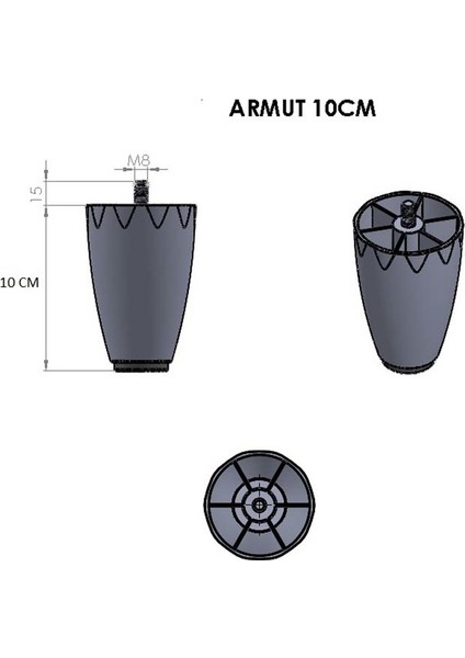 -Armut Plastik Baza Ayağı - Kanepe Ayağı - Koltuk Ayağı -  10 cm -  Beyaz Renk - 8 Adet(İnce vida M8)