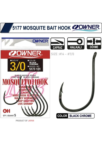 5177 Mosquito Hook Black Chrome Sinek iğne