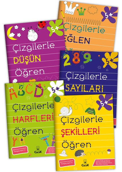 5+ Yaş Okula Hazırlık İçin Eğitici Etkinlikler “Çizgilerle Öğren” Eğlenceli Okul Öncesi Set 5 Kitap
