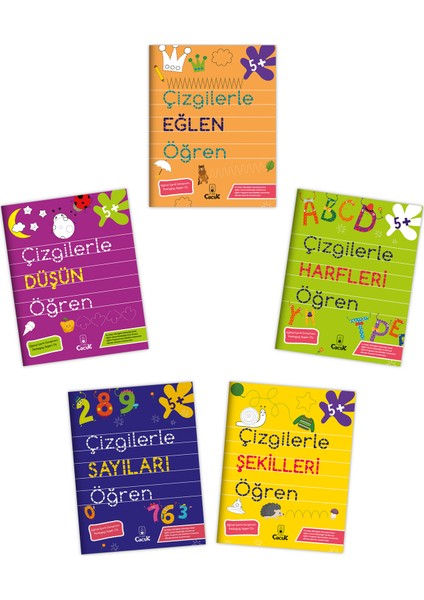 5+ Yaş Okula Hazırlık İçin Eğitici Etkinlikler “Çizgilerle Öğren” Eğlenceli Okul Öncesi Set 5 Kitap