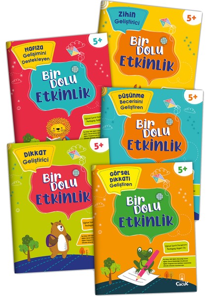 5+ Yaş Bilişsel Gelişimi Destekleyici “Bir Dolu Etkinlik” Eğitici, Eğlenceli Okul Öncesi Set 5 Kitap