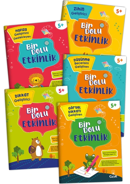 5+ Yaş Bilişsel Gelişimi Destekleyici “Bir Dolu Etkinlik” Eğitici, Eğlenceli Okul Öncesi Set 5 Kitap