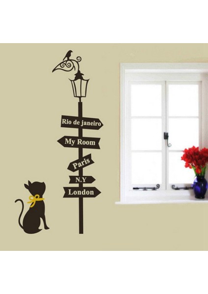 Kt Decoration Gezgin Kedinin Yolculuğu Pvc Duvar Stickeri
