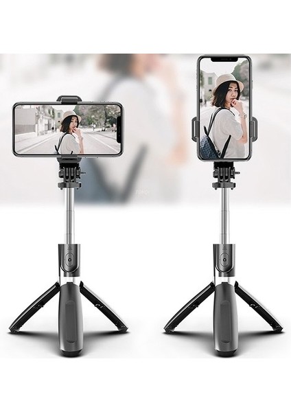 Go Pro Uyumlu Bluetooth  Kumandalı Katlanabilir 100 cm Selfie Çubuğu Özçekim Tripod Çubuğu