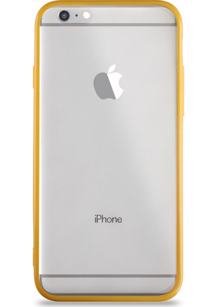 Apple iPhone 6 Kılıf Kenarları Renkli Silikon Şeffaf Arka Kapak Sarı