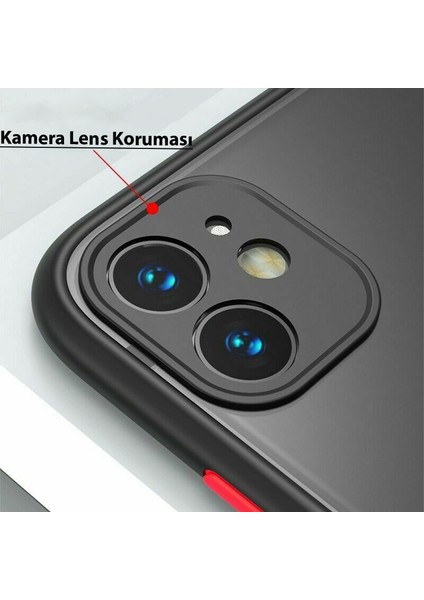 Apple iPhone X Kılıf Kamera Korumalı Silikon Kenarlı Renkli Düğmeli Mat Arka Kapak Siyah