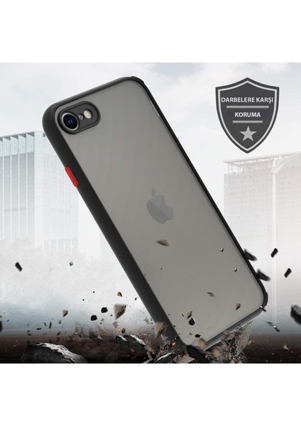 Apple iPhone X Kılıf Kamera Korumalı Silikon Kenarlı Renkli Düğmeli Mat Arka Kapak Siyah
