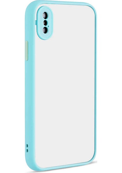 Apple iPhone X Kılıf Kamera Korumalı Silikon Kenarlı Renkli Düğmeli Mat Arka Kapak Turkuaz