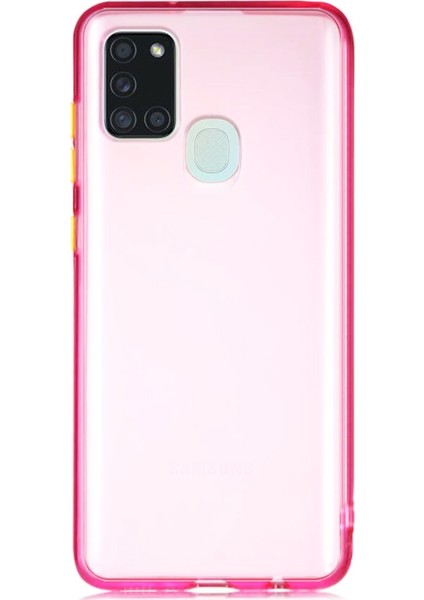 Samsung Galaxy A21S Kılıf Renkli Şeffaf Kapak Pembe