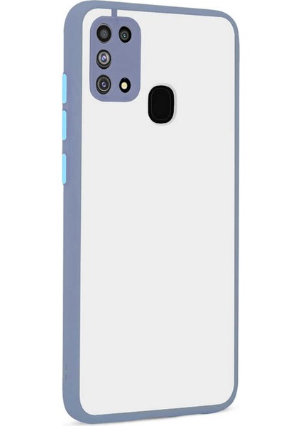 Samsung M31 Kılıf Kamera Korumalı Silikon Kenarlı Düğmeleri Renkli Mat Arka Kapak Mor