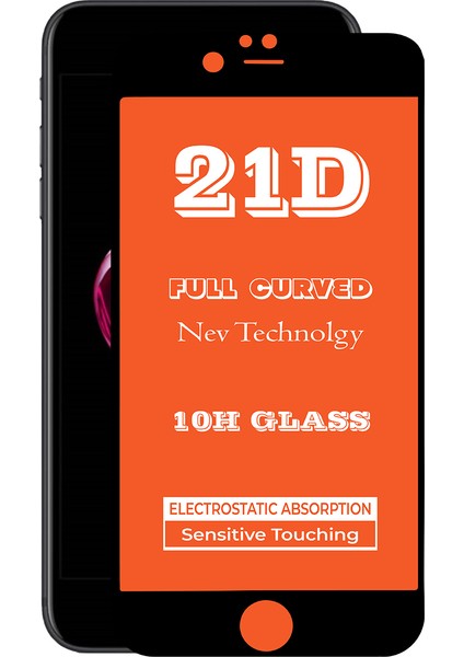 Apple iPhone 7 Siyah Tam Kaplayan 21D Temperli Ekran Koruyucu Cam Şeffaf