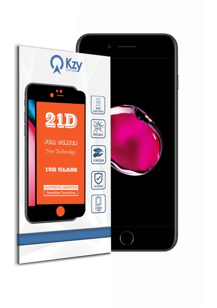 Apple iPhone 7 Siyah Tam Kaplayan 21D Temperli Ekran Koruyucu Cam Şeffaf
