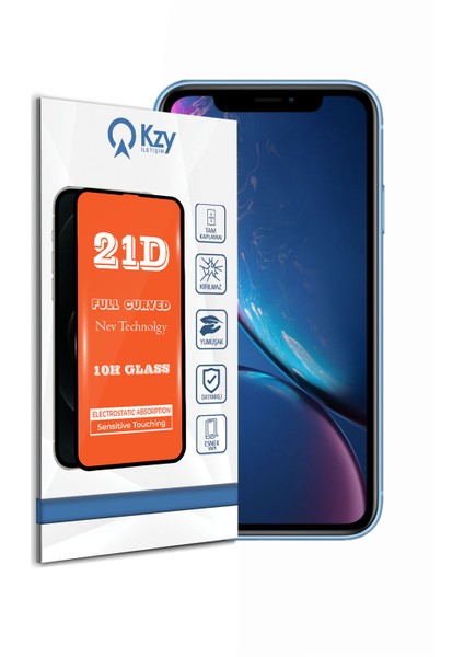 Apple iPhone XR Tam Kaplayan 21D Temperli Ekran Koruyucu Cam Şeffaf