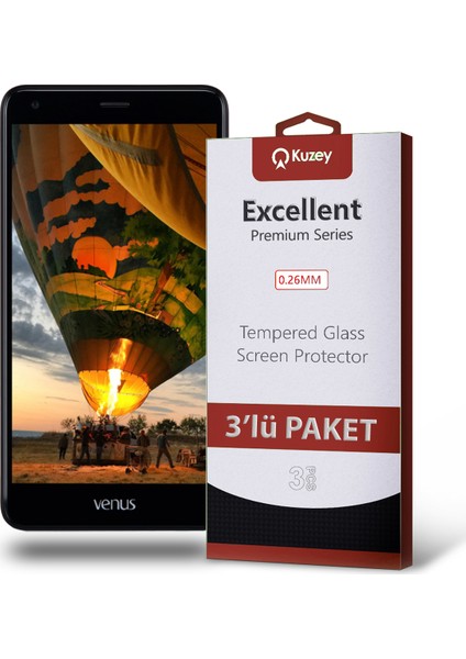 Vestel Venüs V4 Temperli Ekran Koruyucu Kırılmaz Cam Ekonomik 3'lü Paket Şeffaf