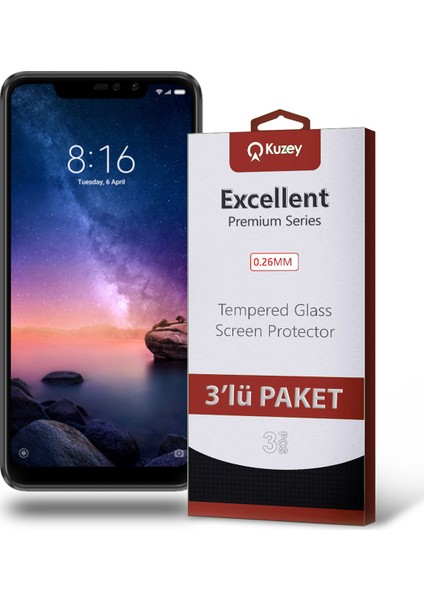Xiaomi Redmi Note 6 Pro Temperli Ekran Koruyucu Kırılmaz Cam Ekonomik 3'lü Paket Şeffaf