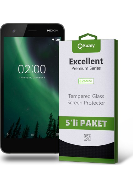 Nokia 2 Temperli Ekran Koruyucu Kırılmaz Cam Ekonomik 5'li Paket Şeffaf fiyatları