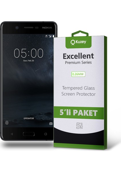 Nokia 5 Temperli Ekran Koruyucu Kırılmaz Cam Ekonomik 5'li Paket Şeffaf fiyatları