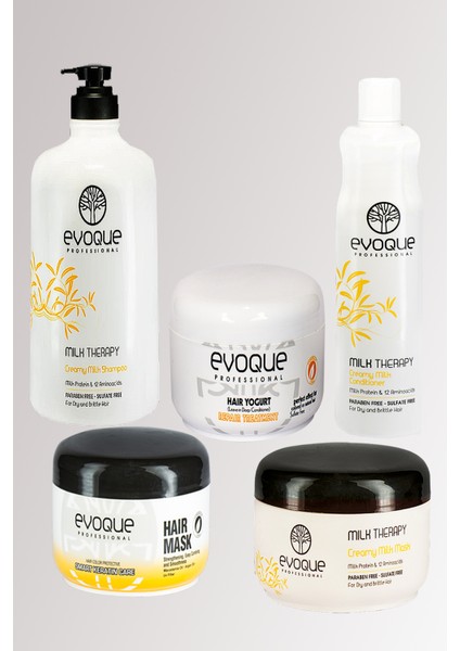 Milk Therapy 1000 ml + Evoque Thrapy Krem 400 ml+ Evoque Thrapy Mask+Hair Mask +Yogurt Mask