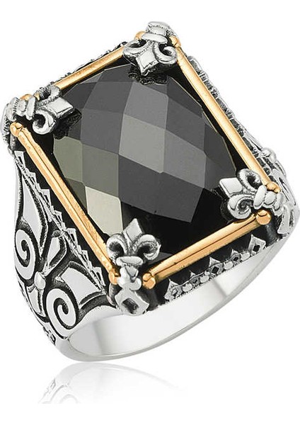 Gümüş Siyah Taşlı Erkek Yüzük