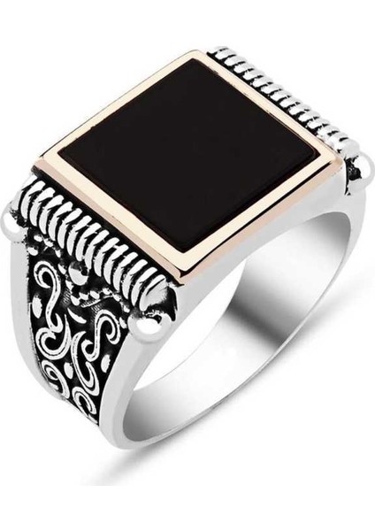 Gümüş Siyah Taşlı Erkek Yüzük