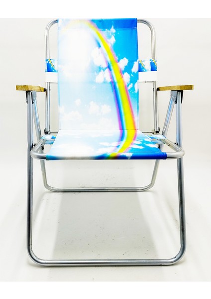 Ahşap Kolçaklı Gök Kuşağı Desenli Katlanır Kamp Bahçe Plaj Piknik Sandalyesi Koltuğu fiyatları