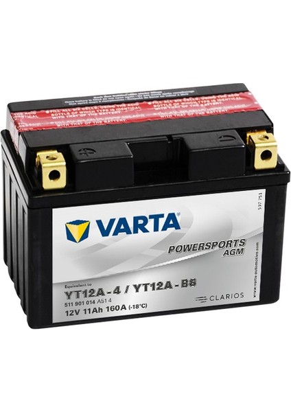 YT12A-BS Bakımsız Motosiklet Aküsü Powersports Agm