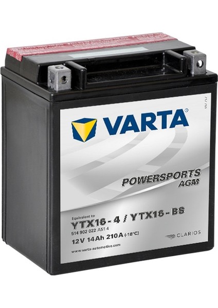 YTX16-BS Bakımsız Motosiklet Aküsü Powersports Agm