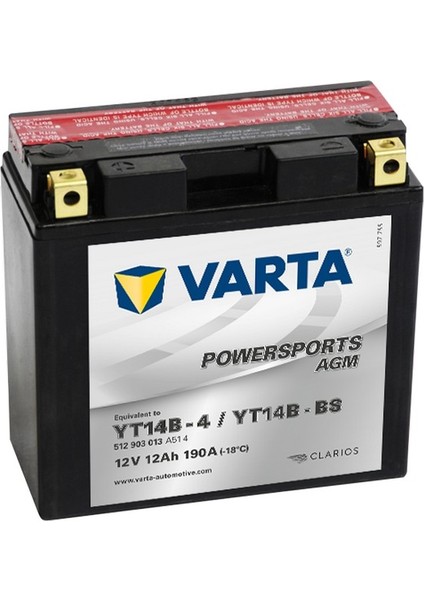 YT14B- Bs Bakımsız Motosiklet Aküsü Powersports Agm