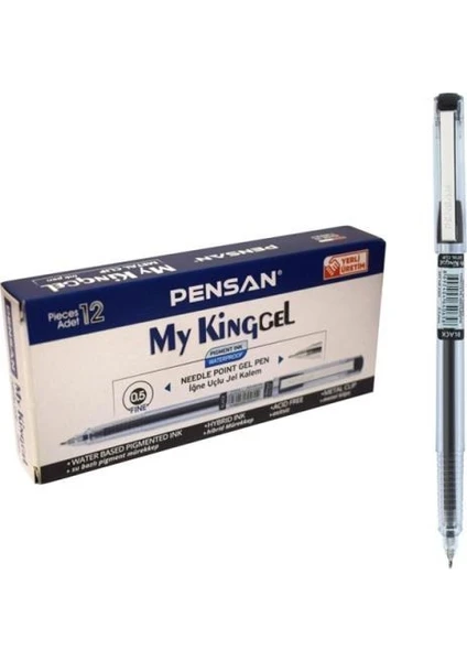 6405 My King Gel 0.5 mm Iğne Uç Metal Klips Kalem 12'li Siyah