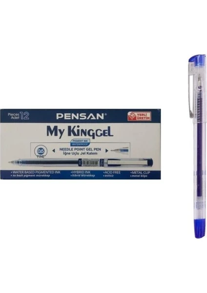 6405 My King Gel 0.5 mm Iğne Uç Metal Klips Kalem 12'li Mavi